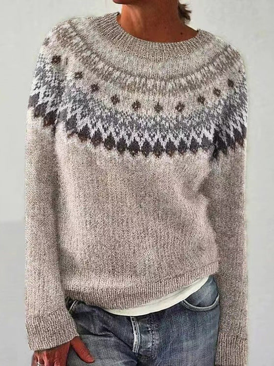 Crew Neck Fair Isle Knit Sweater 5