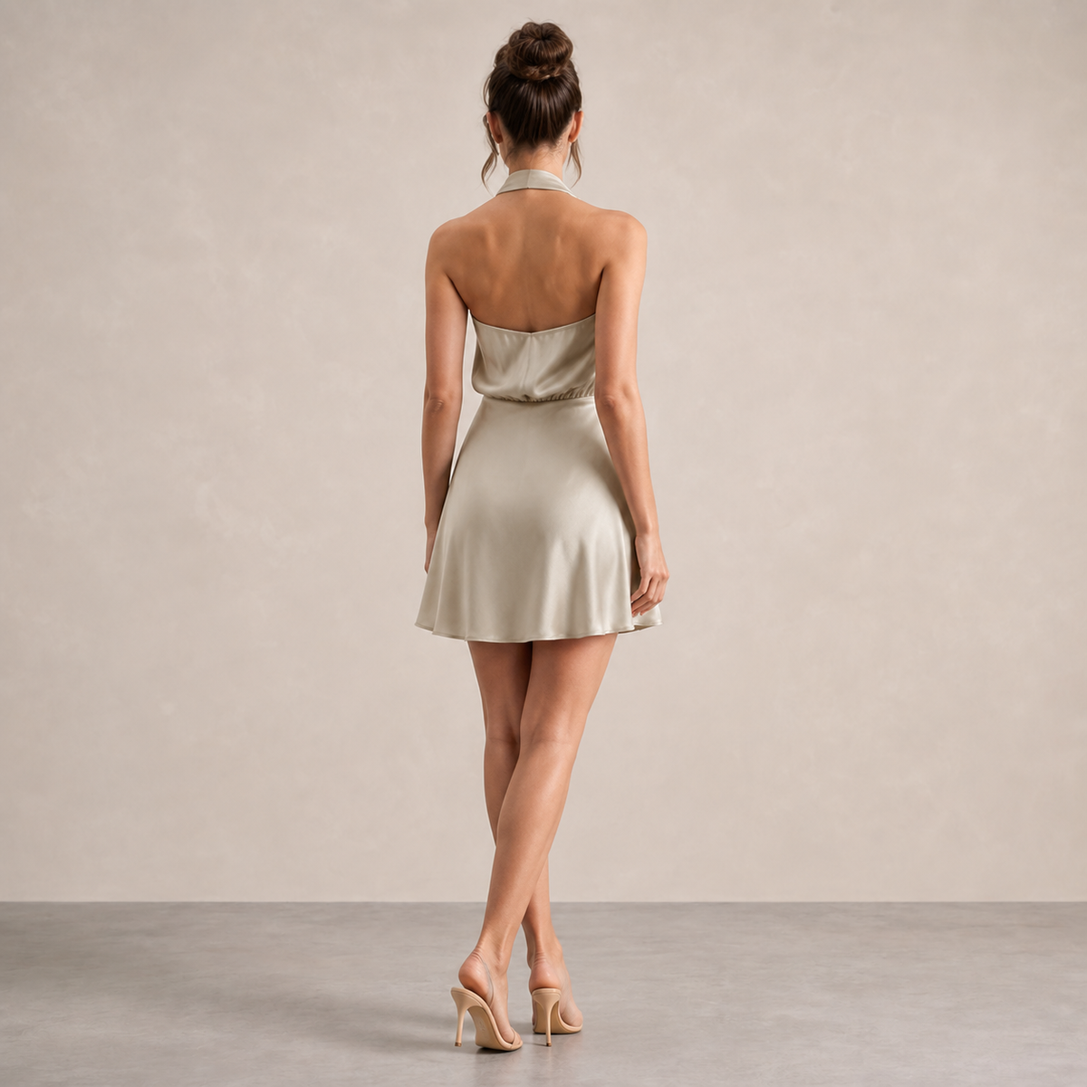 Satin Cowl Neck Halter Backless Skater Mini Dress 6