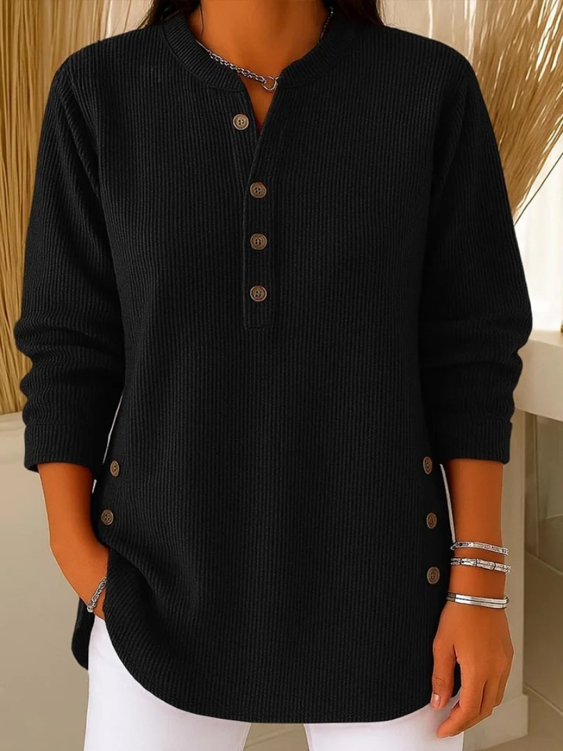 Ribbed Henley Neck Long Sleeve Button Detail Tunic Top 6