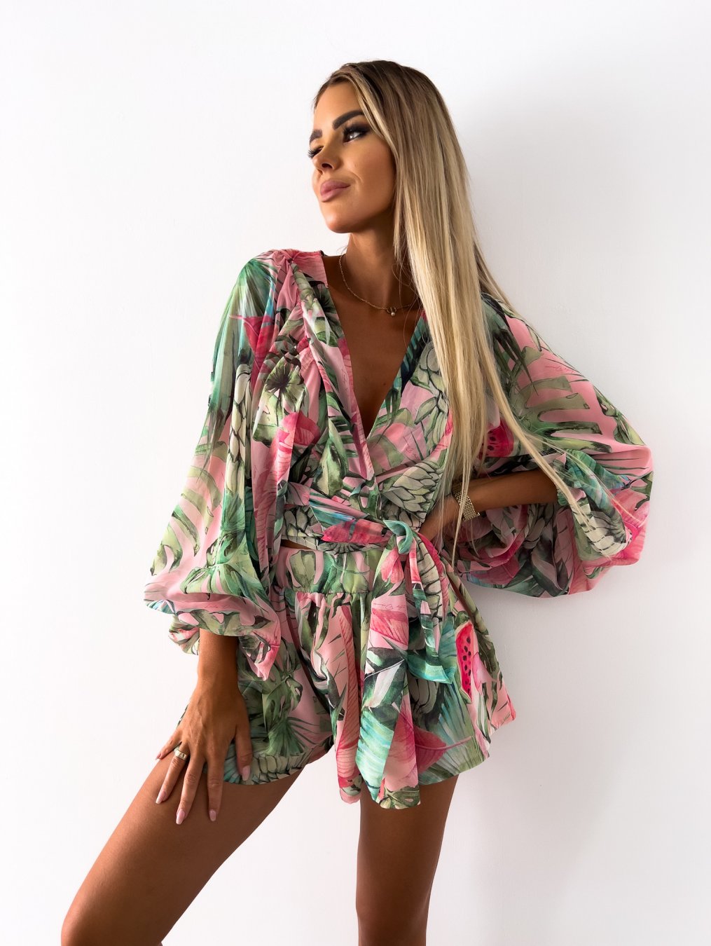 Floral Print Wrap Long Sleeve Ruffle A-Line Midi Dress - View 2