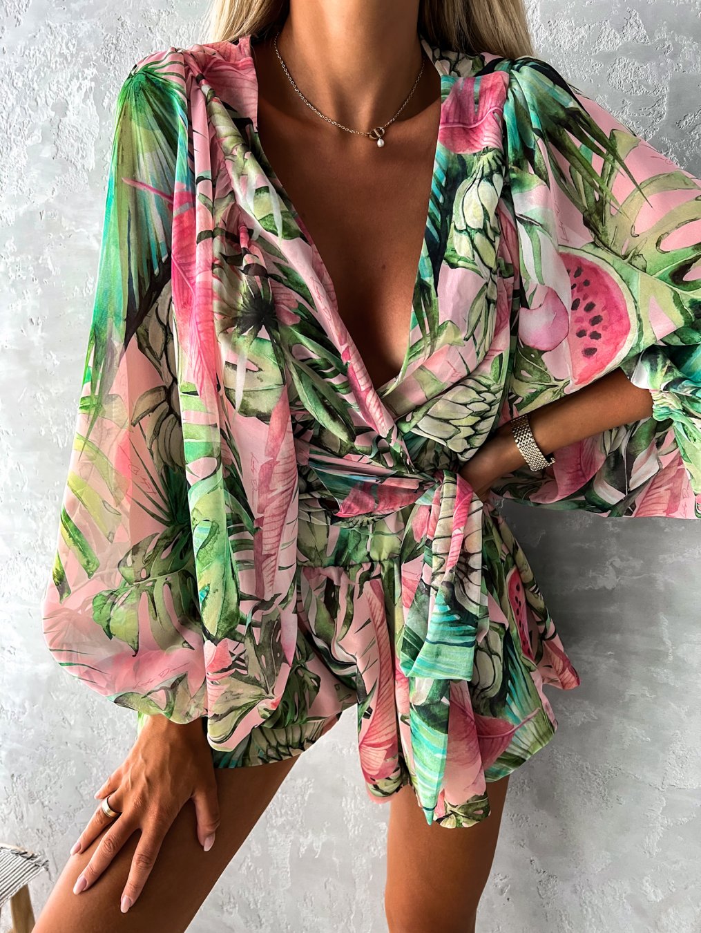 Floral Print Wrap Long Sleeve Ruffle A-Line Midi Dress - View 3