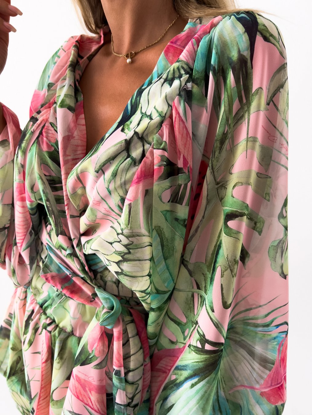 Floral Print Wrap Long Sleeve Ruffle A-Line Midi Dress - View 5
