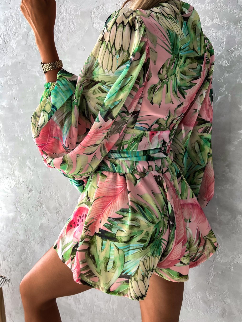 Floral Print Wrap Long Sleeve Ruffle A-Line Midi Dress - View 4