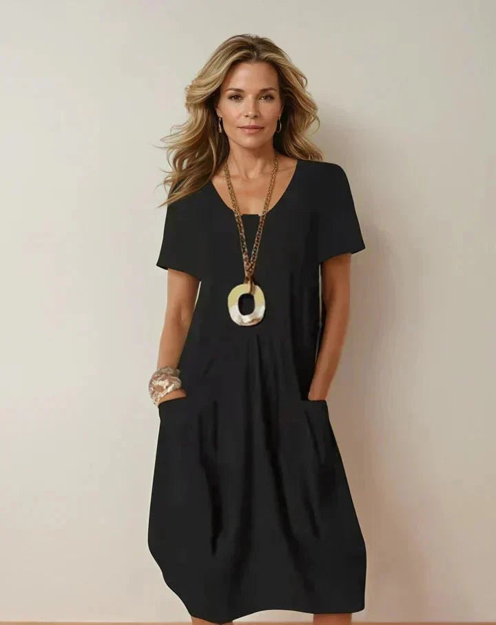 V-Neck Short Sleeve Pocket Shift Dress 2