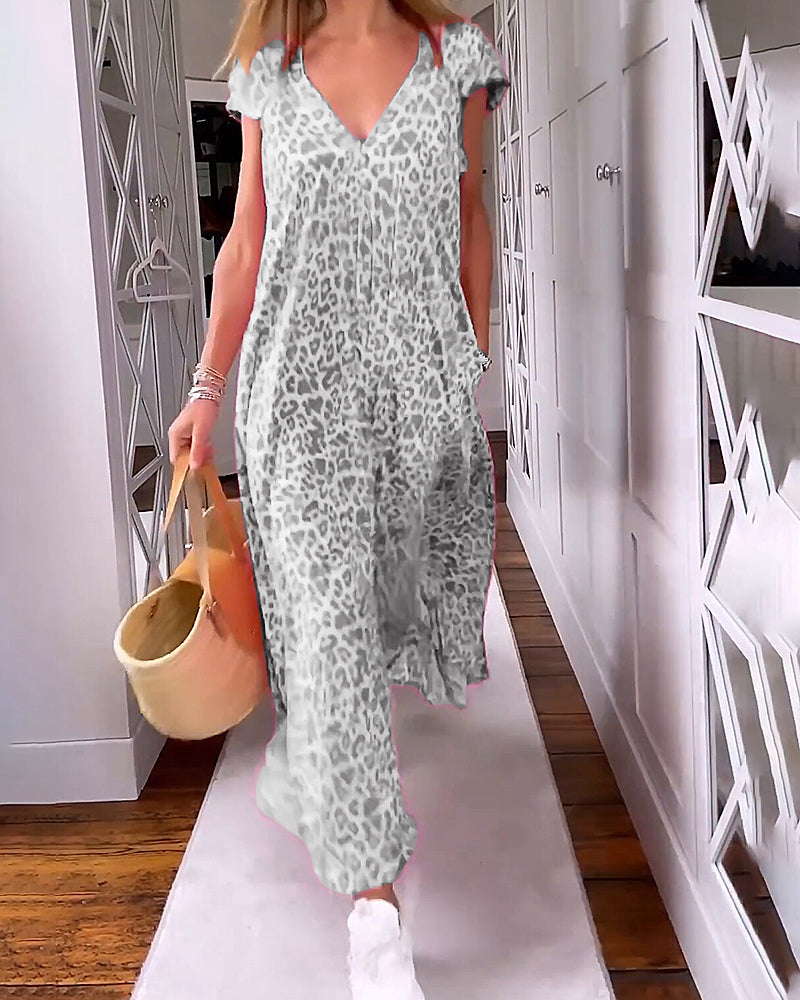 V-Neck Short Sleeve A-Line Midi Dress - View 6