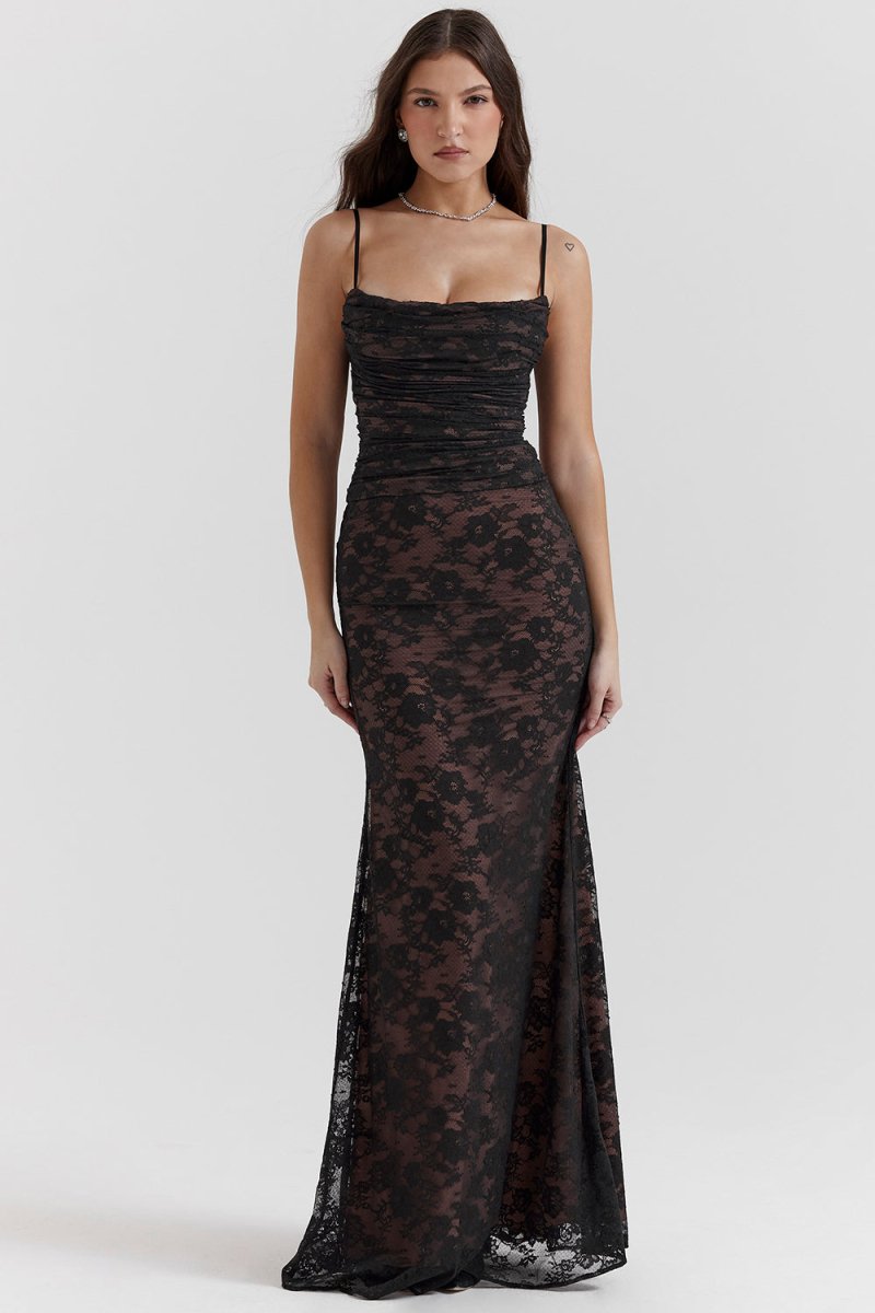 Tulle Sweetheart Long Sleeve A-Line Maxi Gown - View 4