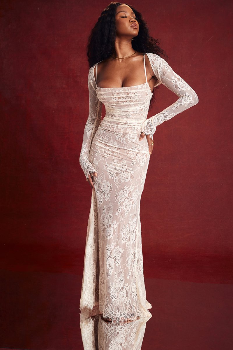 Tulle Sweetheart Long Sleeve A-Line Maxi Gown - View 11