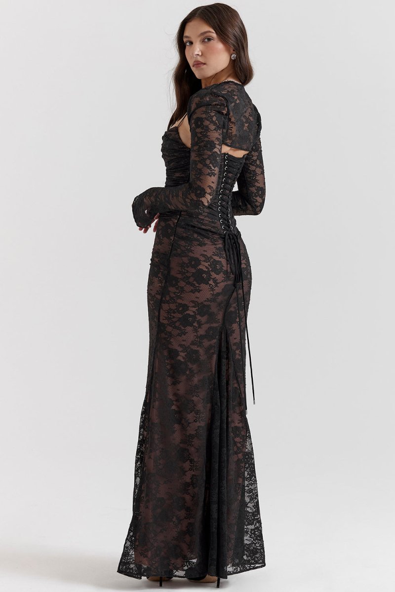 Tulle Sweetheart Long Sleeve A-Line Maxi Gown