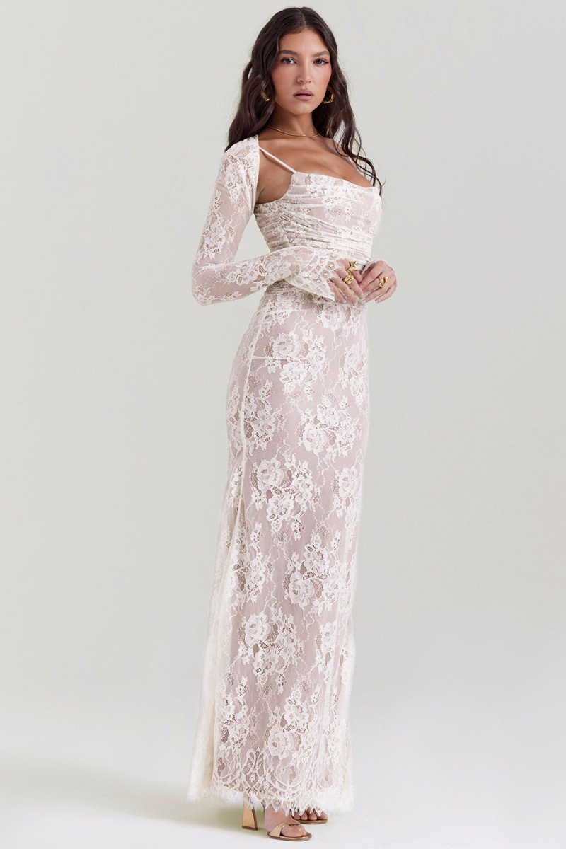 Tulle Sweetheart Long Sleeve A-Line Maxi Gown - View 8