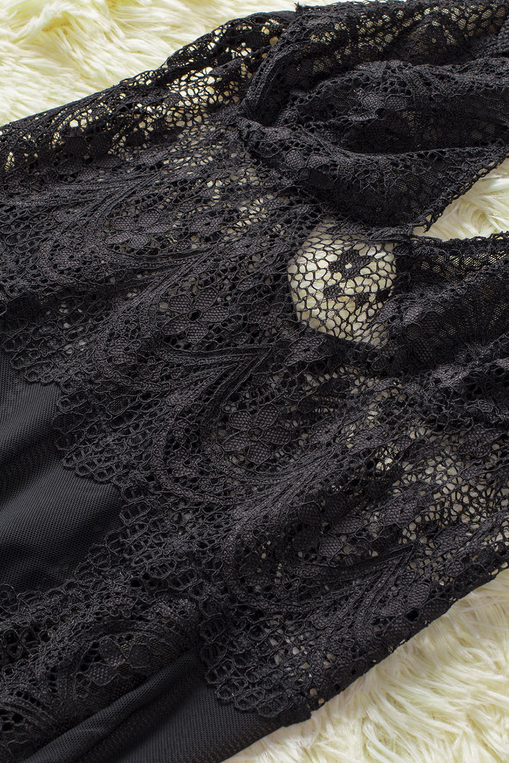 Floral Lace Spaghetti Strap Scalloped V-Neck Vertical Lace Panel Babydoll Gown 91