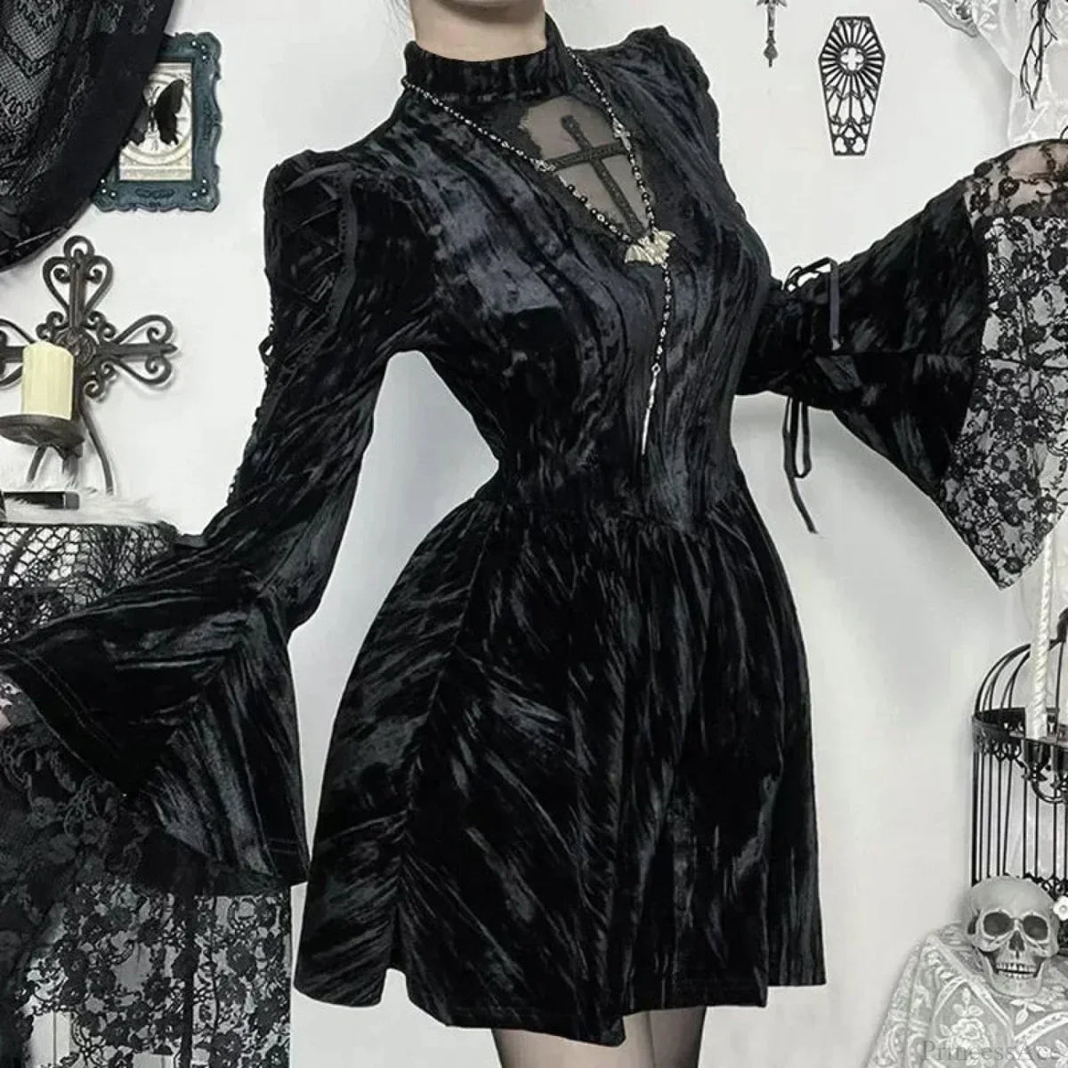 Lace Patchwork Flare Mini Dress