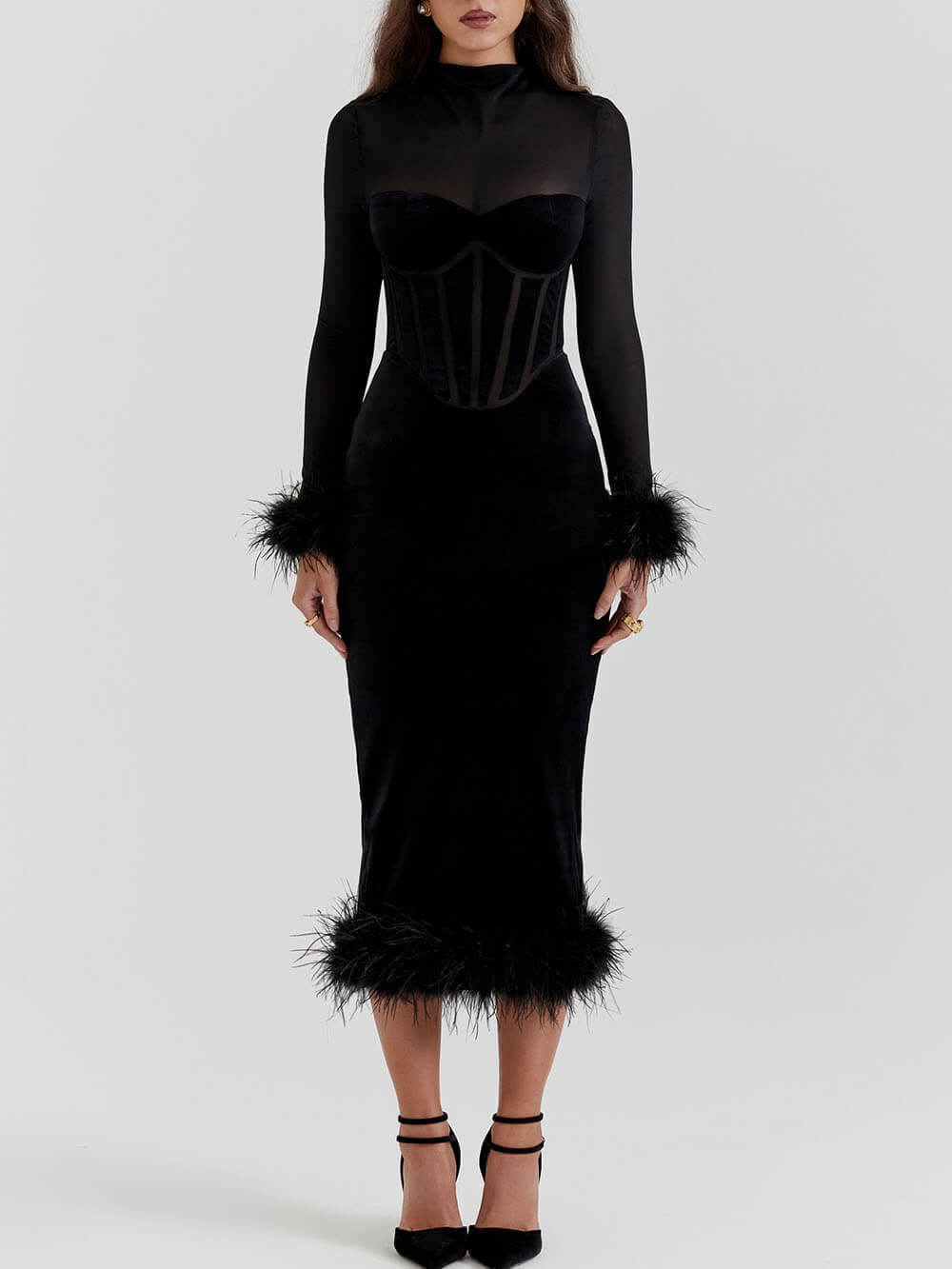 Black Velvet Midi Dress - View 2