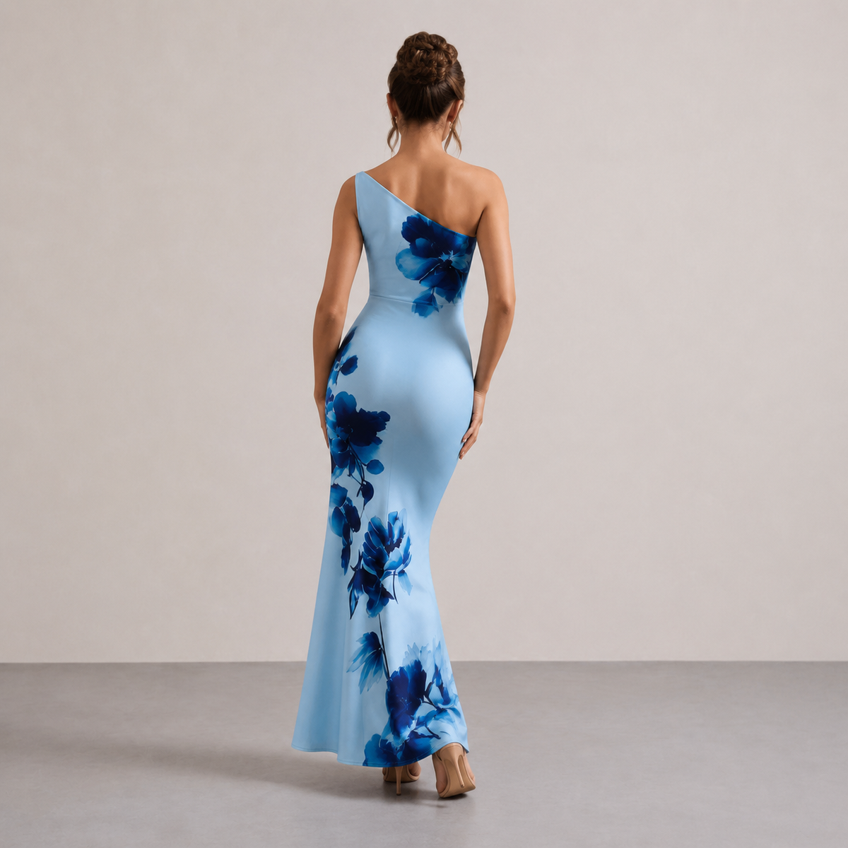 Floral One Shoulder Ruched Fishtail Maxi Dress 9