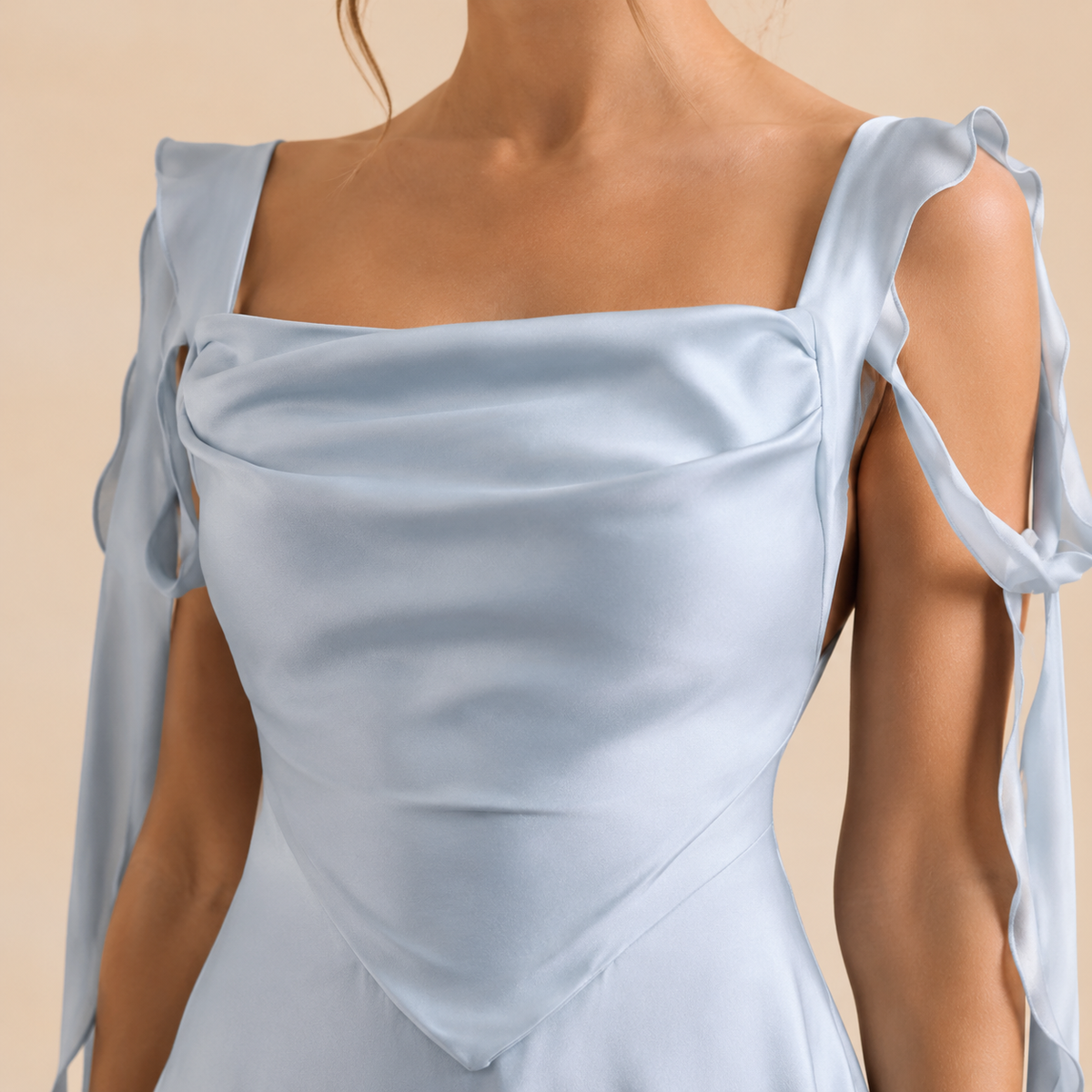 Cowl Neck Ruffle Strap Satin Fit and Flare Mini Dress 5
