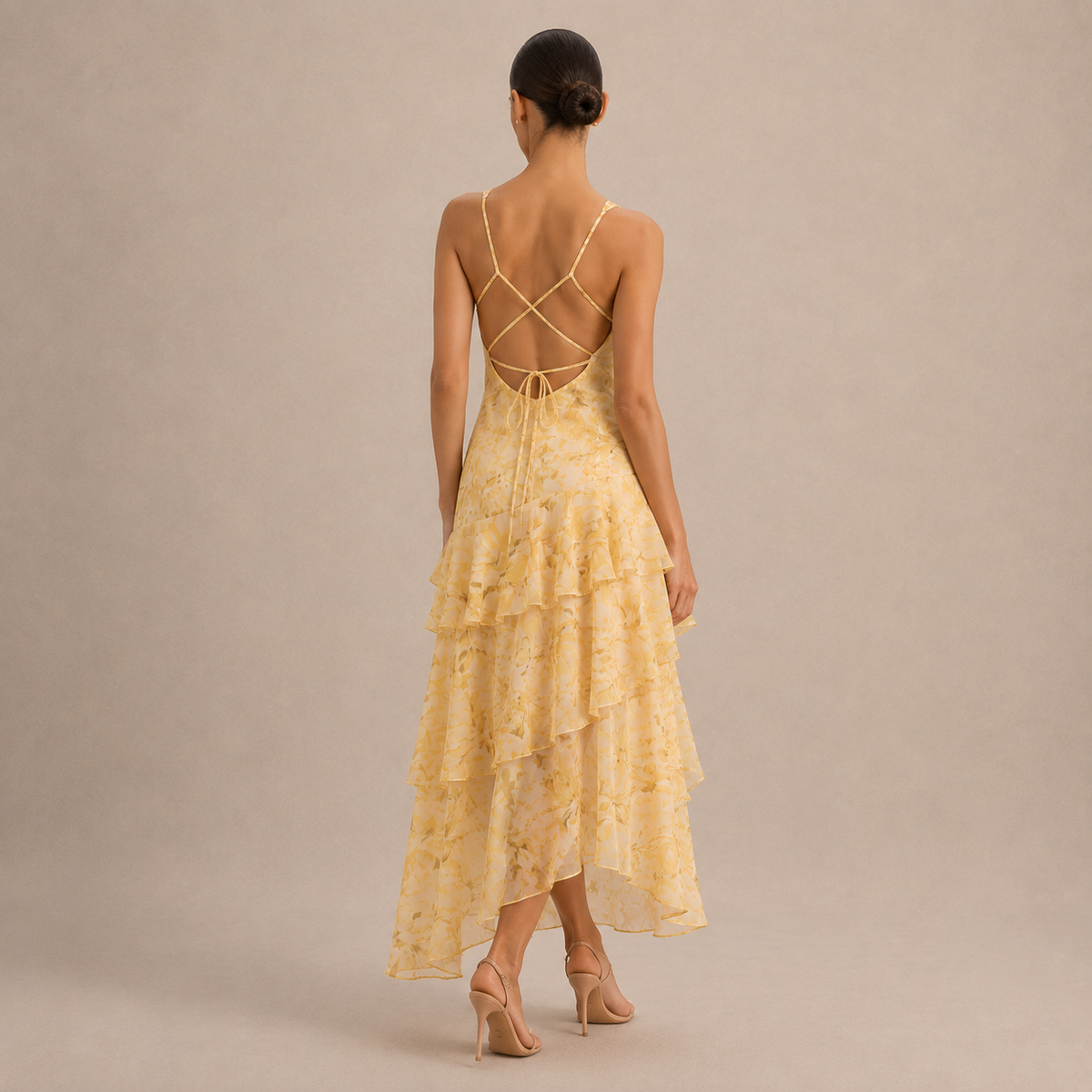 Floral Deep V-Neck Sleeveless Tiered Ruffle Maxi Dress 15