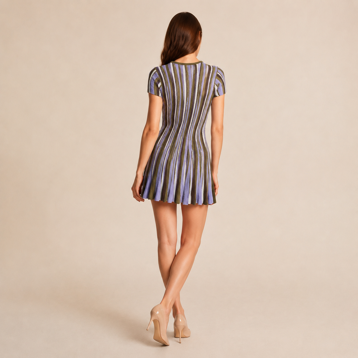 Polo Collar Short Sleeve Striped Knit Mini Dress 3