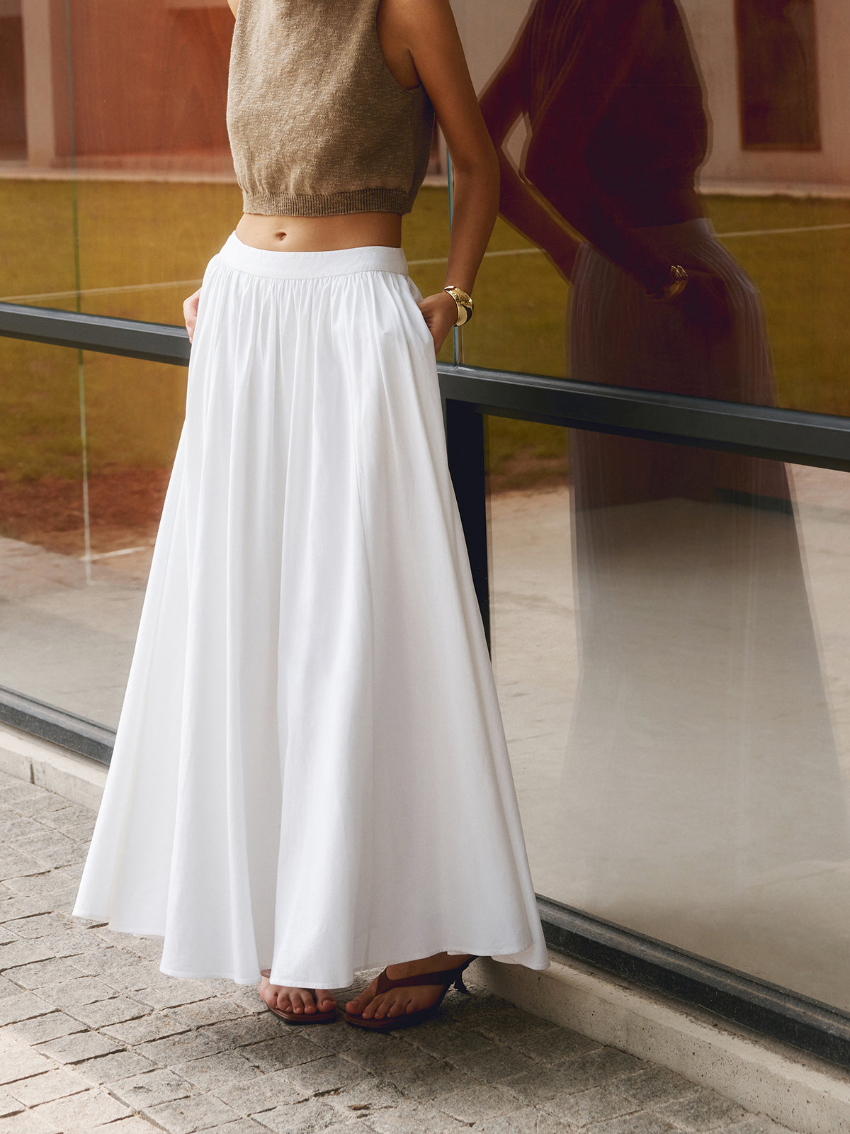 High Waist Pocket Flowy A-Line Maxi Skirt 2