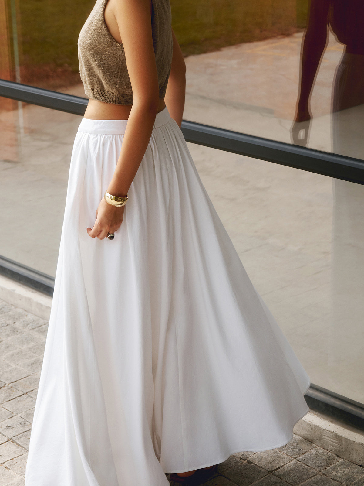 High Waist Pocket Flowy A-Line Maxi Skirt 5