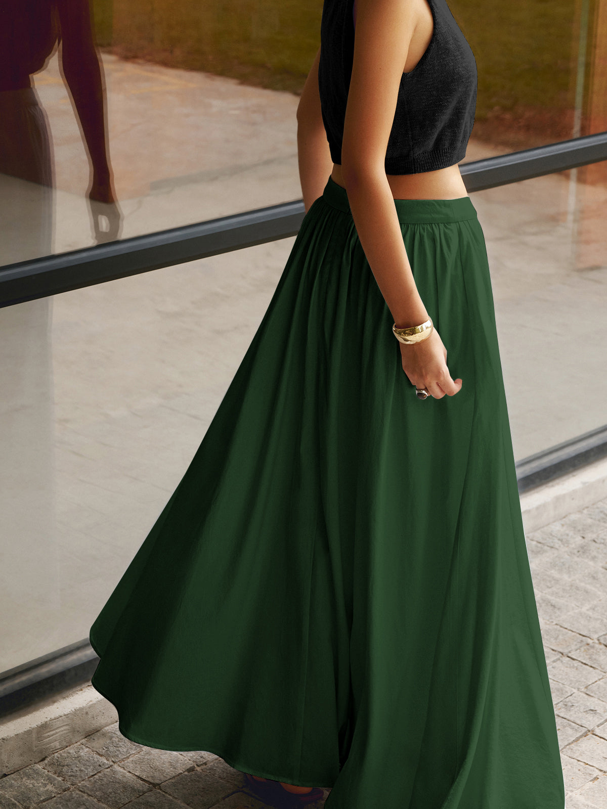 High Waist Pocket Flowy A-Line Maxi Skirt 8
