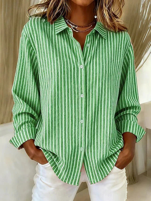 Collared Long Sleeve Striped Button Front Shirt 3