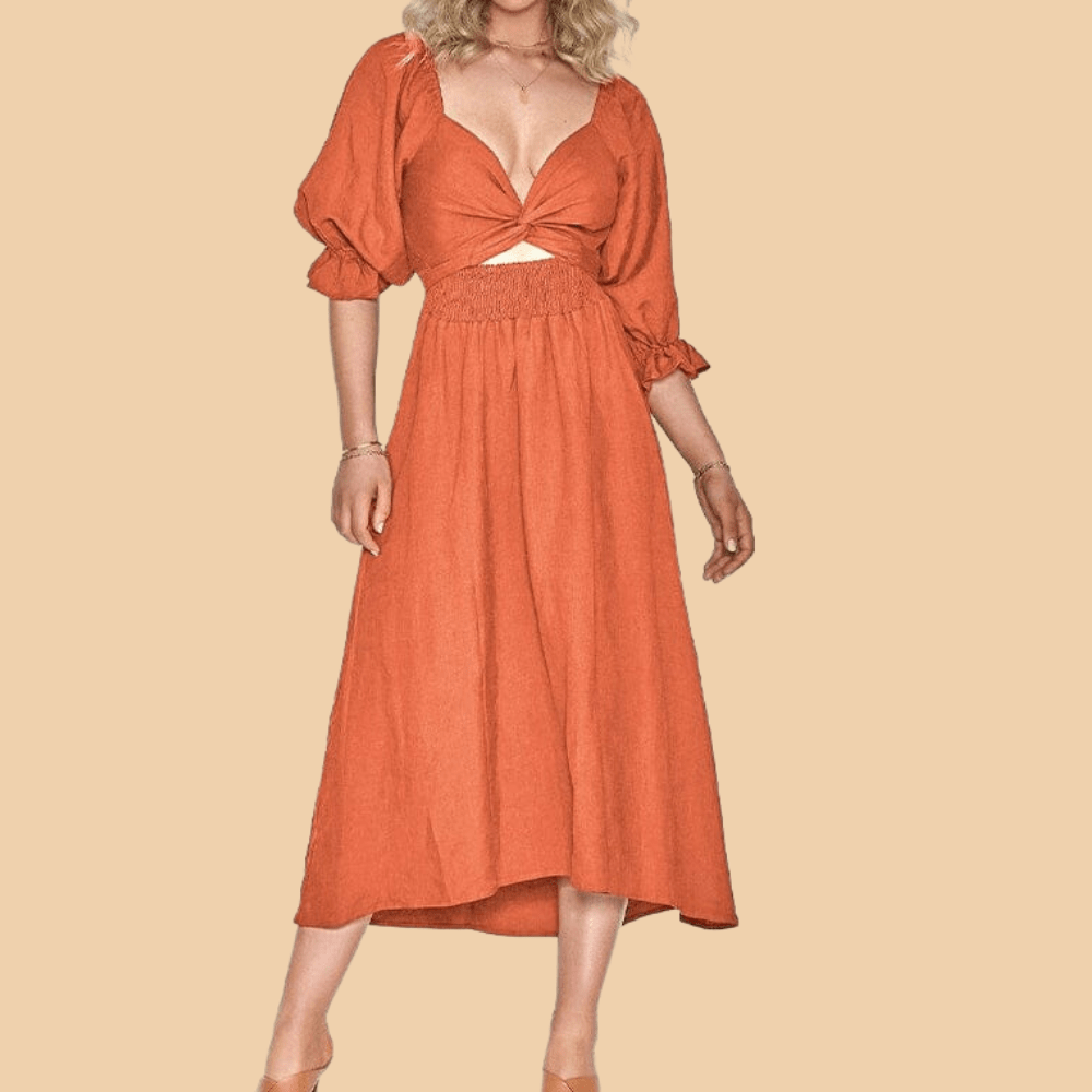 Smocked Off Shoulder Puff Sleeve Ruffle Cuff Flowy Summer Midi Dress - View 7