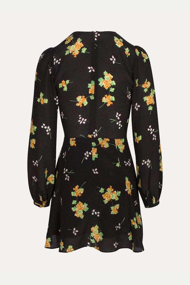Floral Deep V-Neck Long Sleeve Fit and Flare Mini Dress - View 4