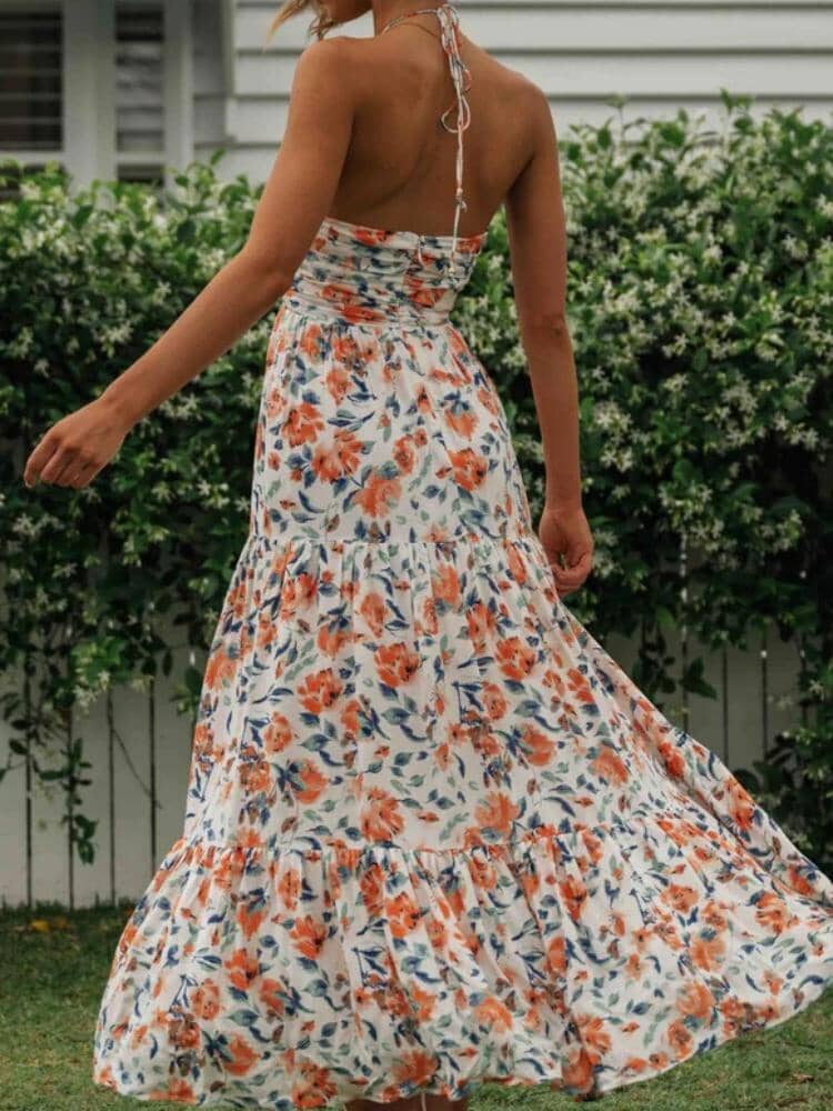 Floral Strapless Sweetheart Ruched Tiered Maxi Dress 3