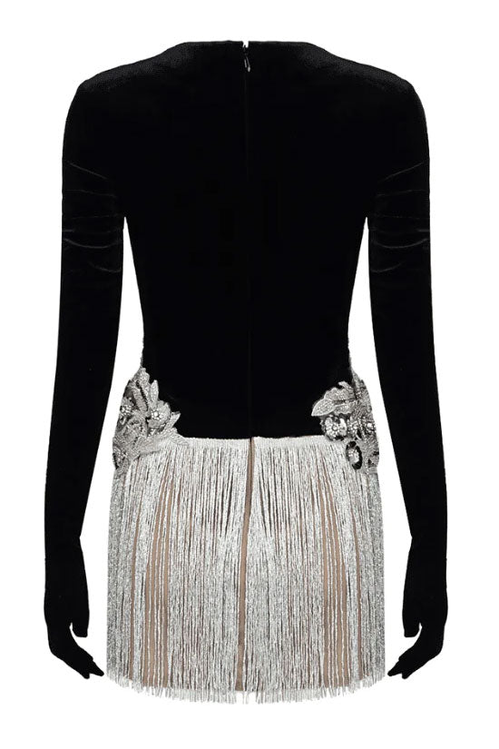 Deep V-Neck Long Sleeve Sequin Fringe Bodycon Mini Party Dress - View 6