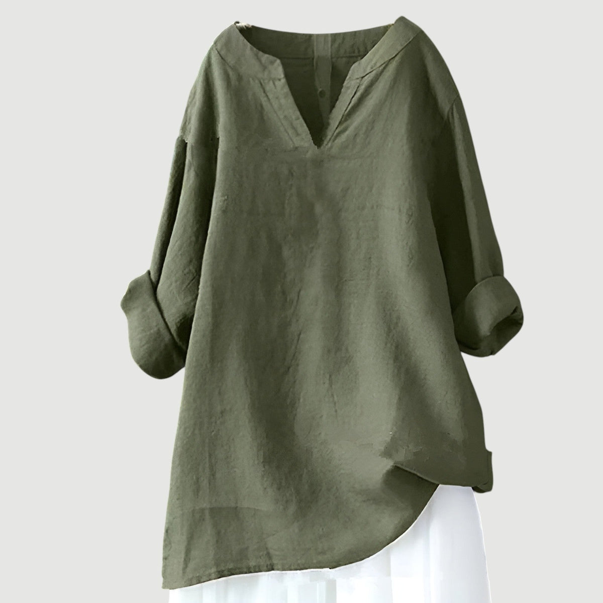 Split V-Neck Long Sleeve High Low Linen Blouse 3