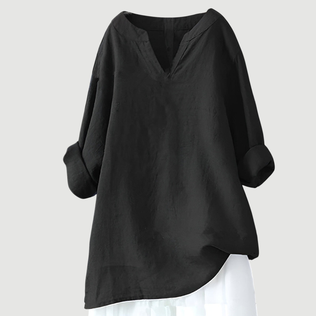 Split V-Neck Long Sleeve High Low Linen Blouse 6