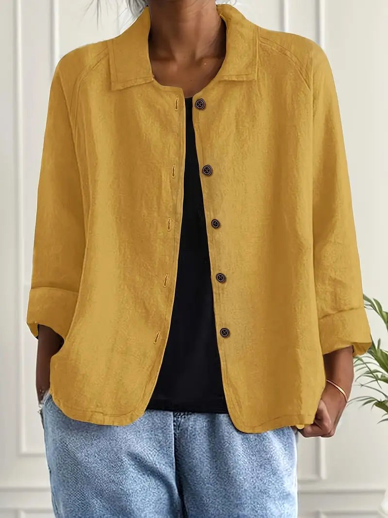 Lapel Collar Button Front Long Sleeve Shirt Jacket