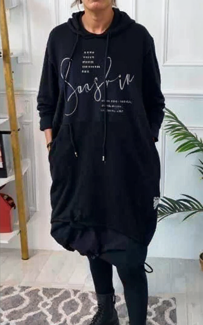 Graphic Print Drawstring Oversized High Low Hoodie Dress
