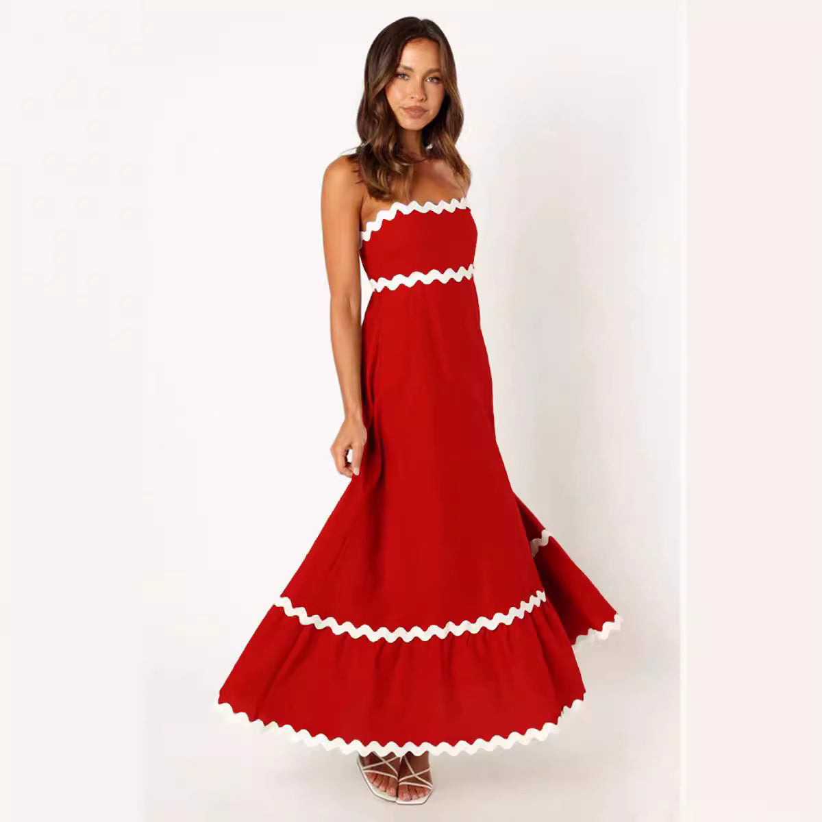 Chiffon Scoop Neck Bishop Sleeve Maxi Dress - View 3