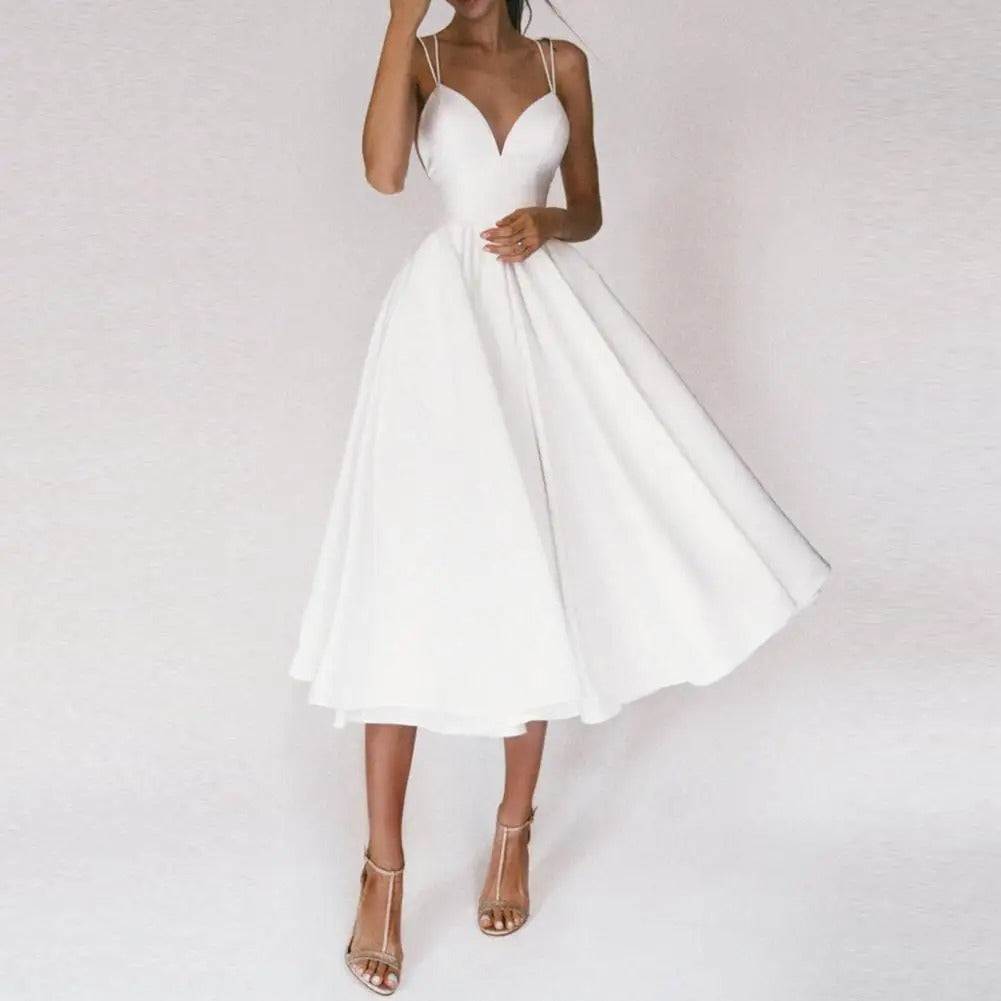 Backless Criss Cross Strap A-Line Midi Cocktail Dress - View 3
