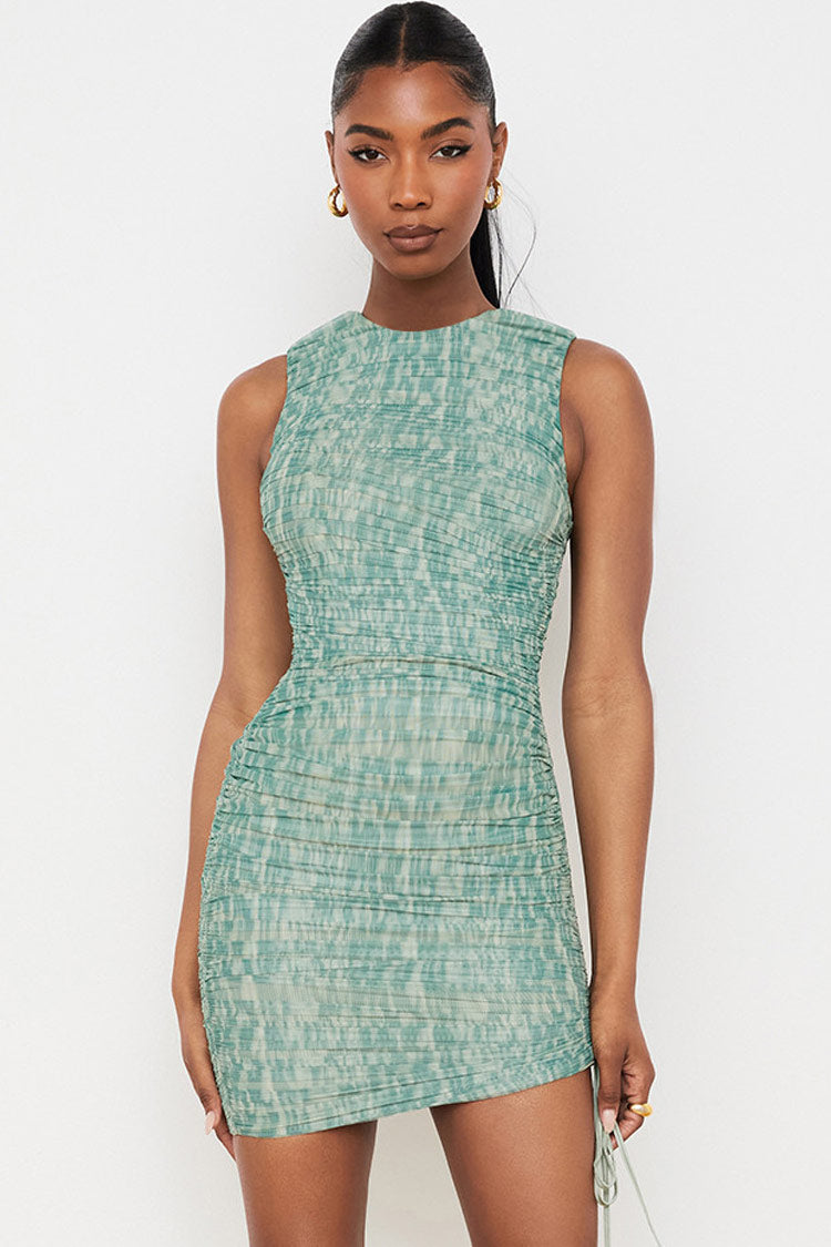Marble Mesh Ruched Bodycon Mini Dress