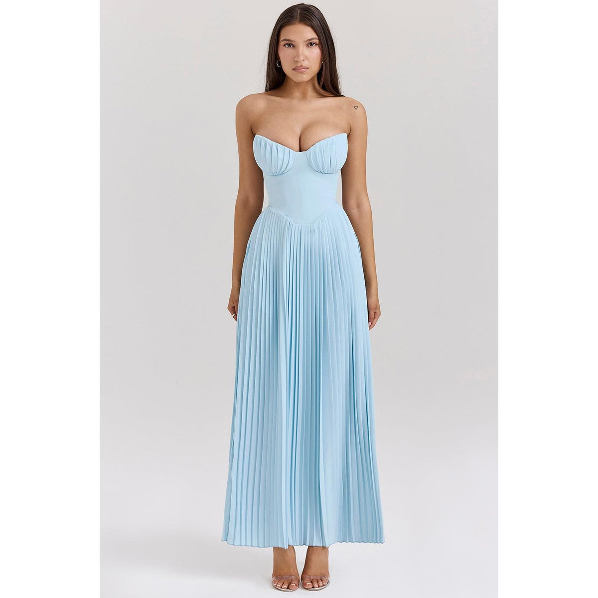 Chiffon Strapless Corset Pleated Maxi Gown