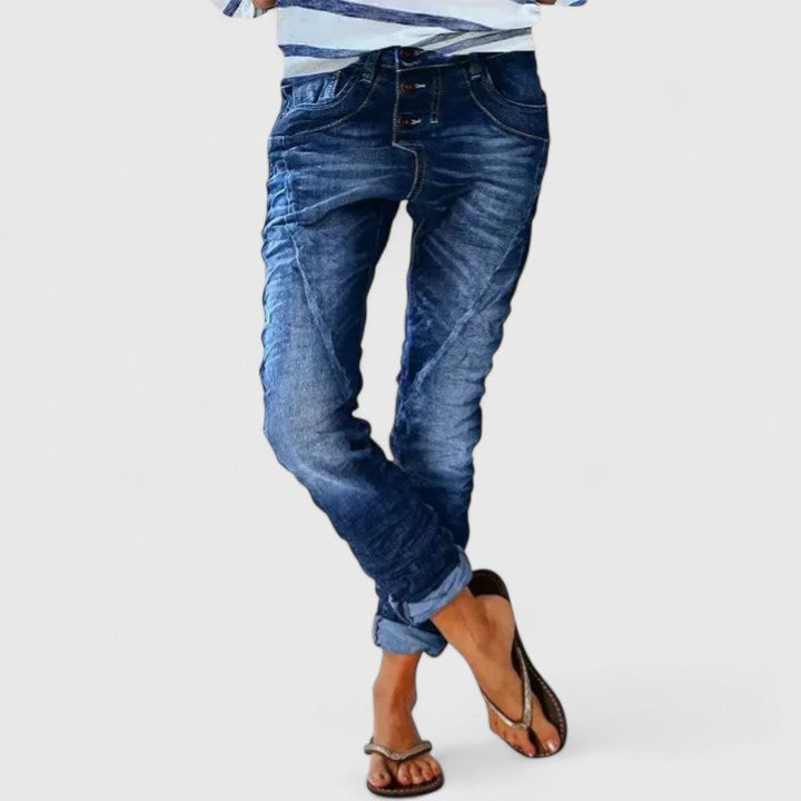 High Waist Distressed Cuffed Tapered Jeans 8