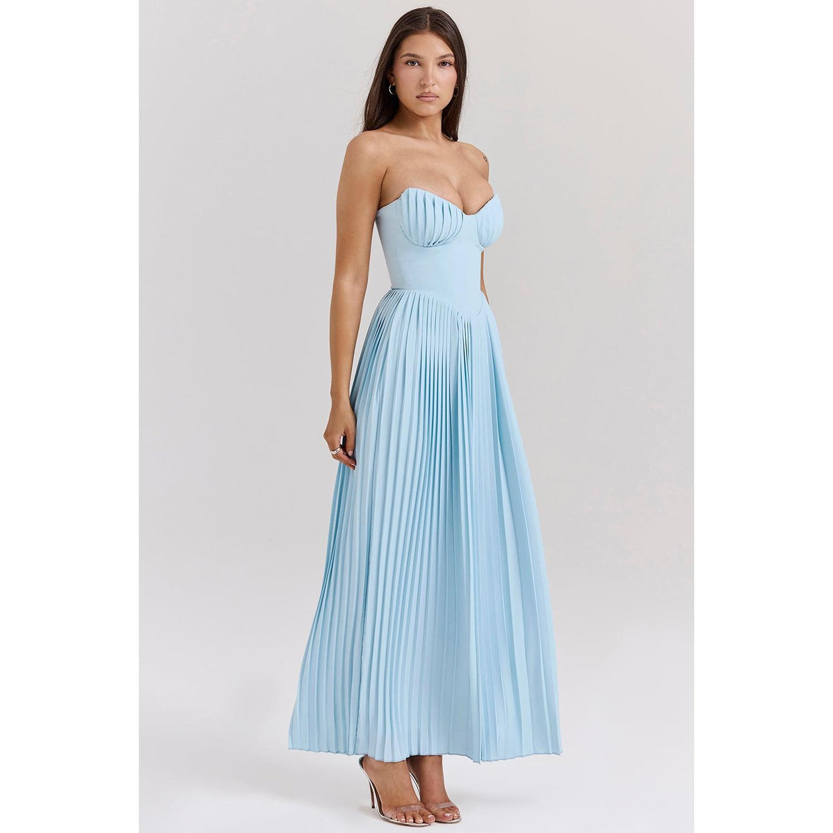 Strapless Sweetheart Corset Bodice Accordion Pleated Maxi Gown - View 2
