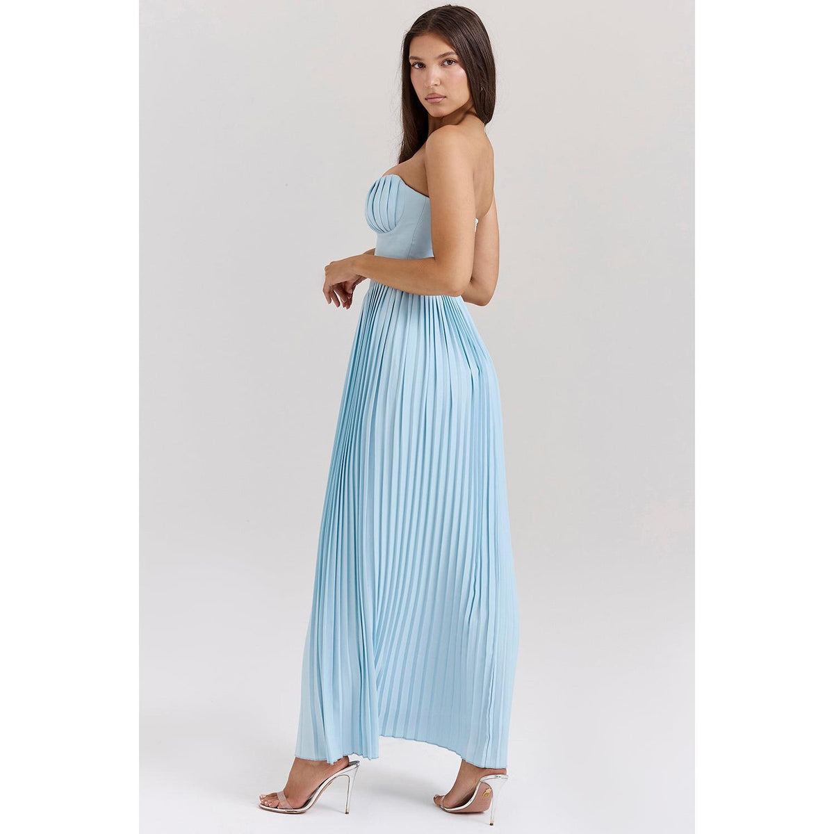 Strapless Sweetheart Corset Bodice Accordion Pleated Maxi Gown - View 4