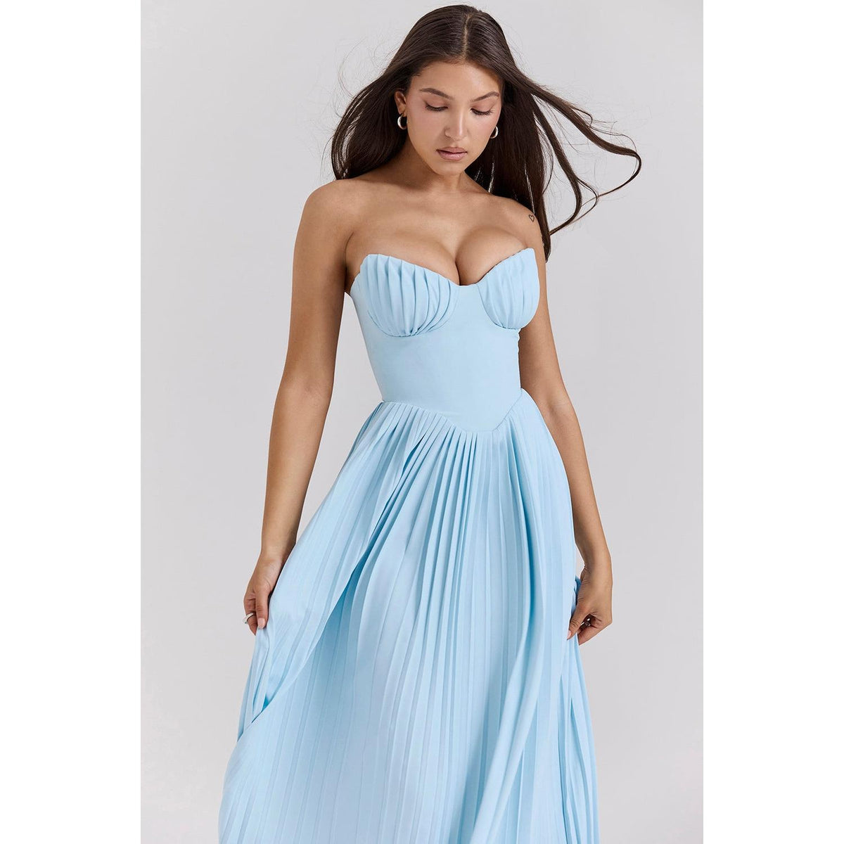 Strapless Sweetheart Corset Bodice Accordion Pleated Maxi Gown - View 5