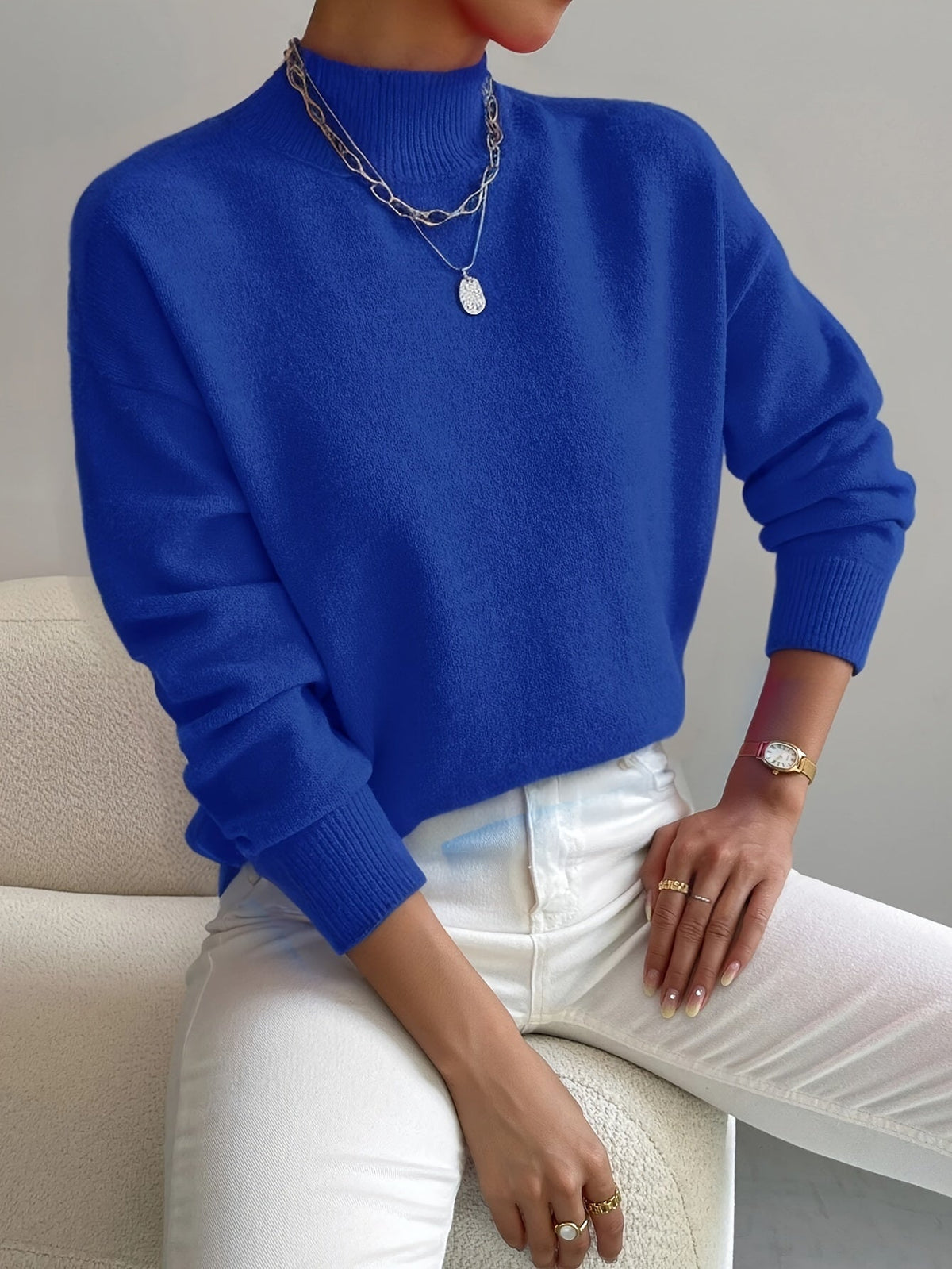 Mock Neck Long Sleeve Knit Sweater 9