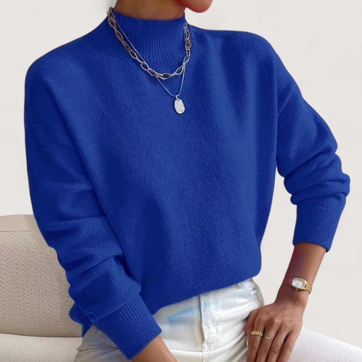 Mock Neck Long Sleeve Drop Shoulder Knit Sweater 7