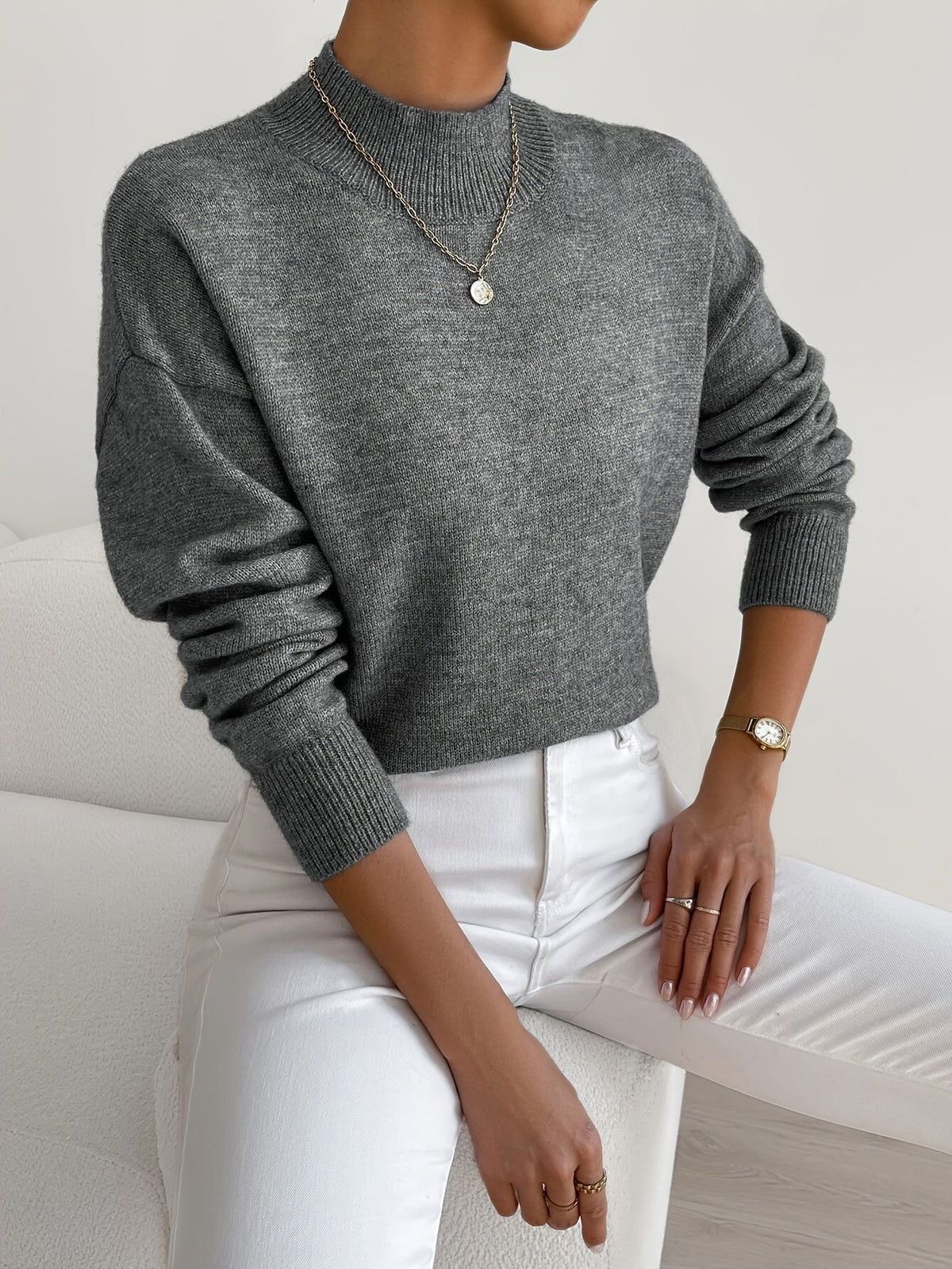 Mock Neck Long Sleeve Knit Sweater 10