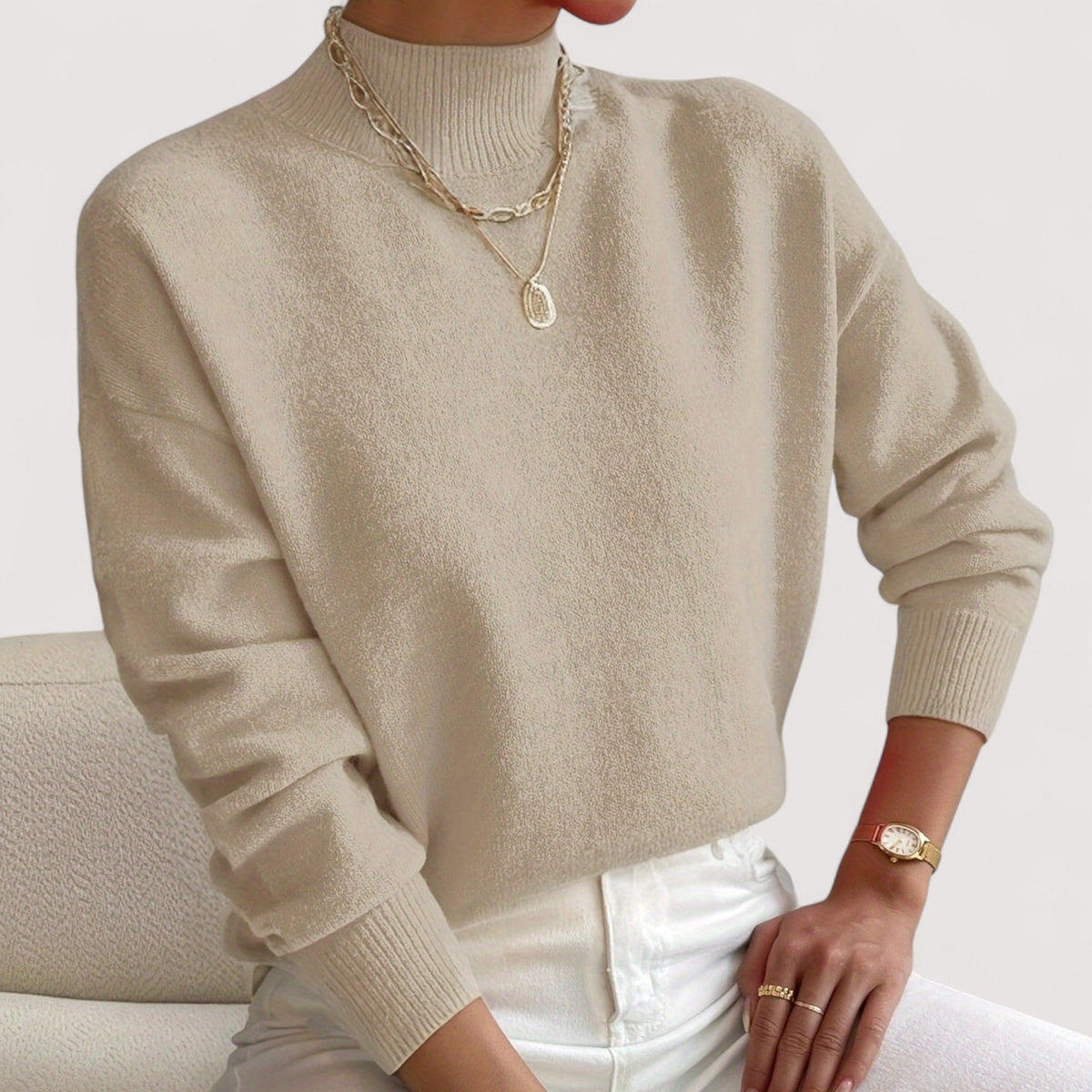 Mock Neck Long Sleeve Ribbed Trim Sweater 4
