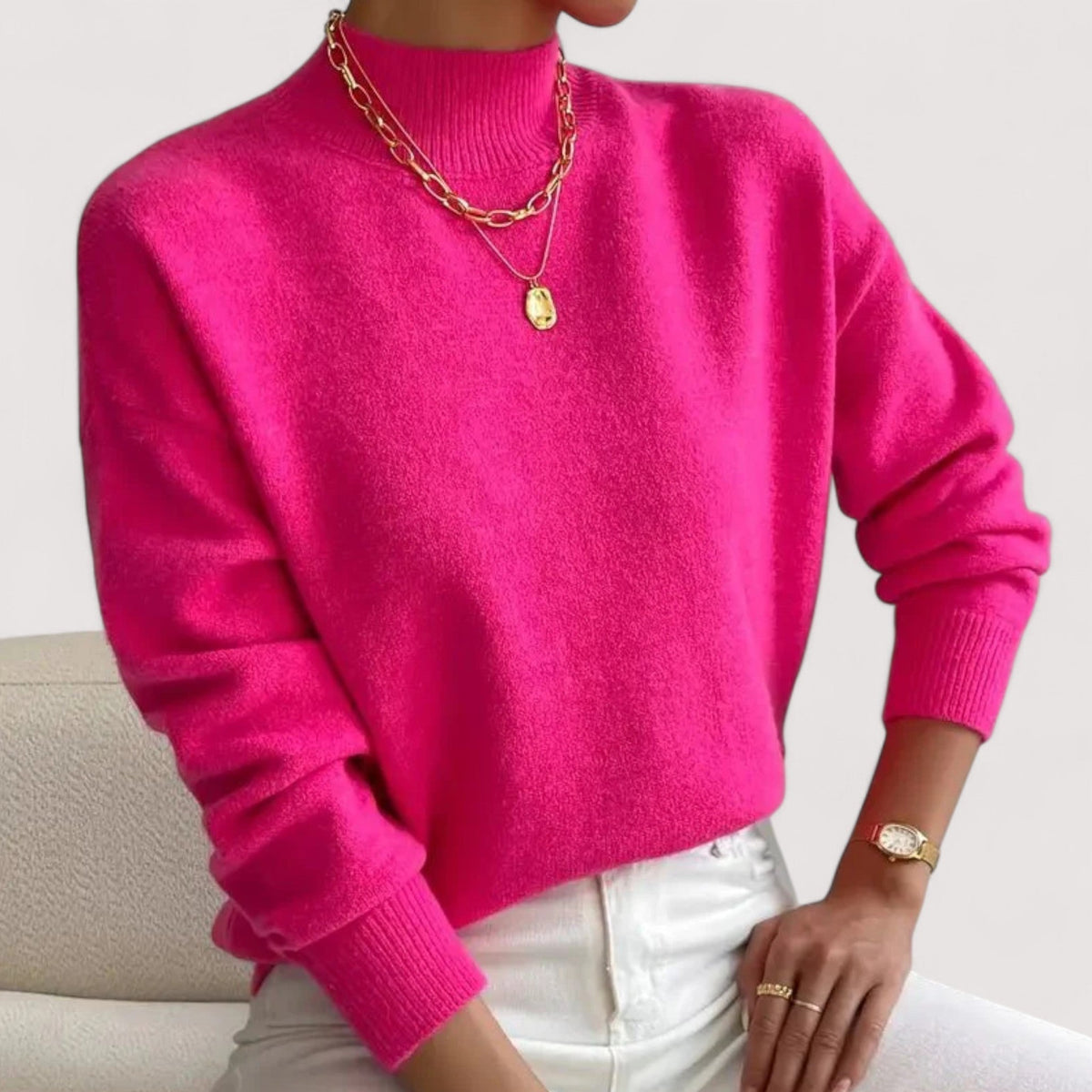 Mock Neck Long Sleeve Ribbed Trim Sweater 6