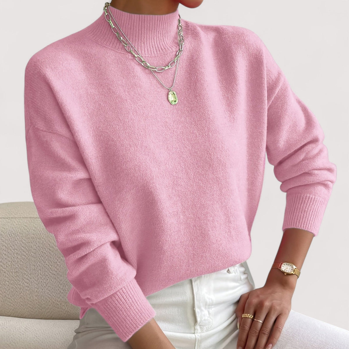 Mock Neck Long Sleeve Ribbed Trim Sweater 2