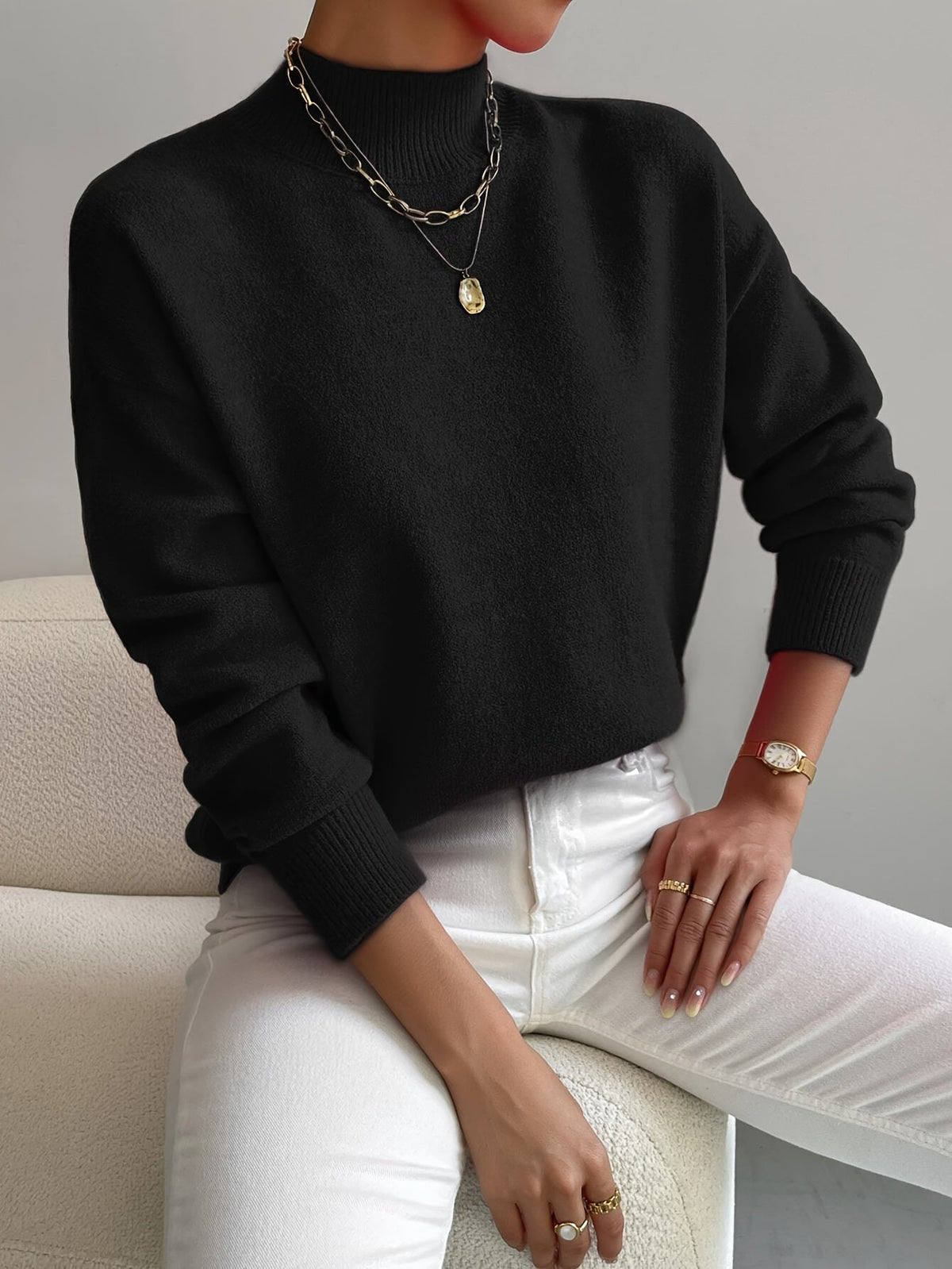 Mock Neck Long Sleeve Knit Sweater 6