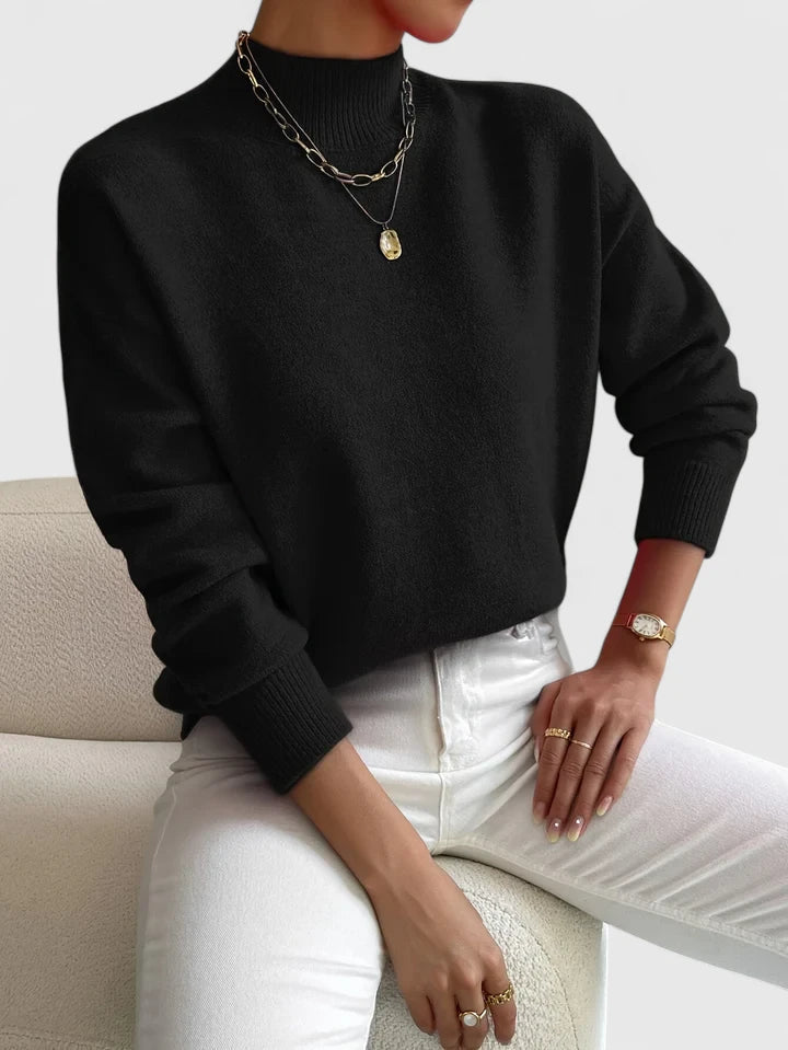 Mock Neck Long Sleeve Ribbed Trim Knit Sweater