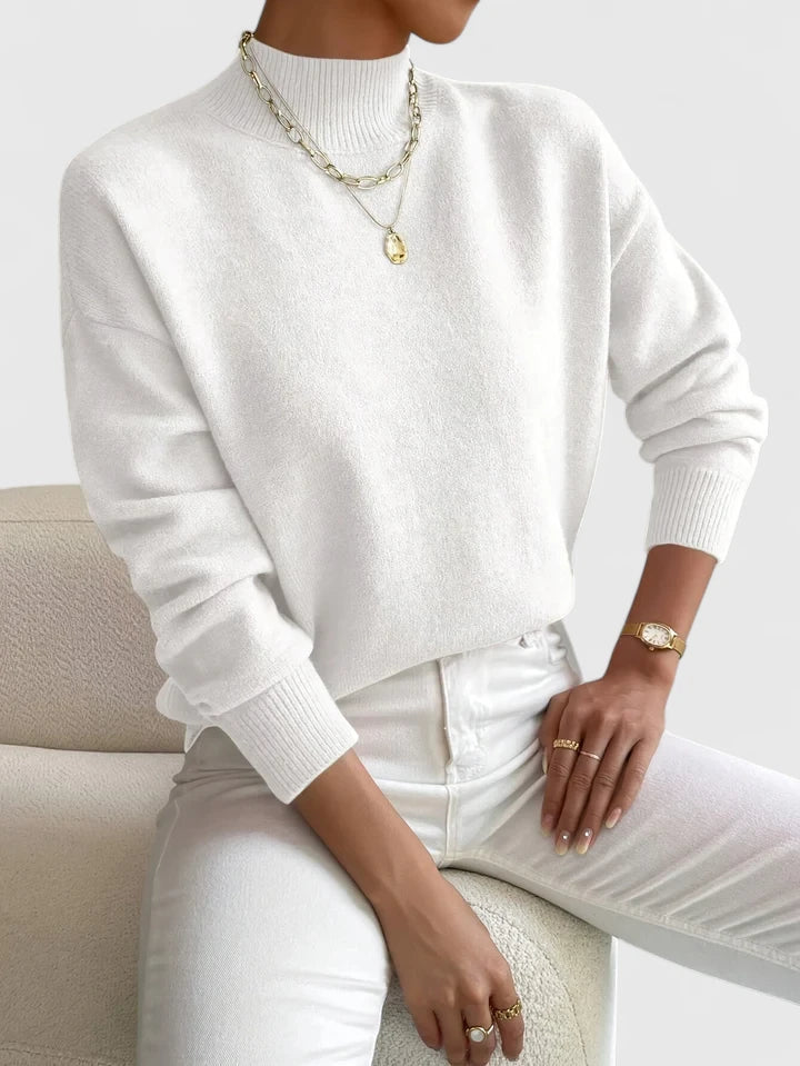 Mock Neck Long Sleeve Ribbed Trim Knit Sweater 2