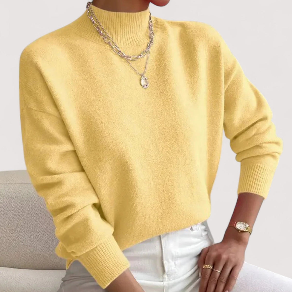 Mock Neck Long Sleeve Drop Shoulder Knit Sweater 3